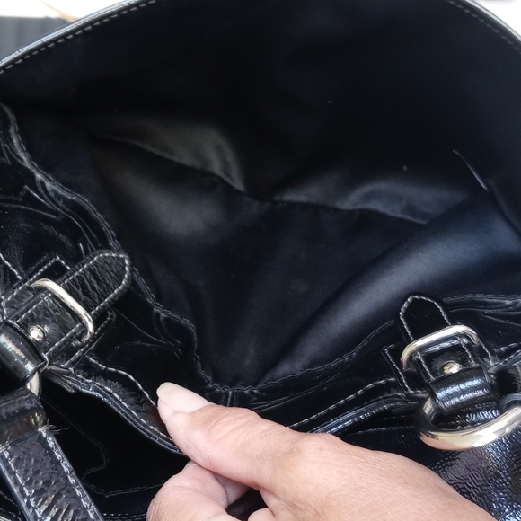 COACH BLACK LEATHER BAG/TOTE WITH WRISTLET - Picture 12 of 16